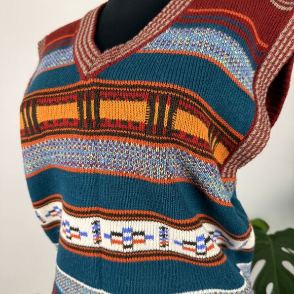 Vintage 70s 80s Knit Sweater Vest Southwestern Aztec Geometric Pattern - Picture 4 of 11